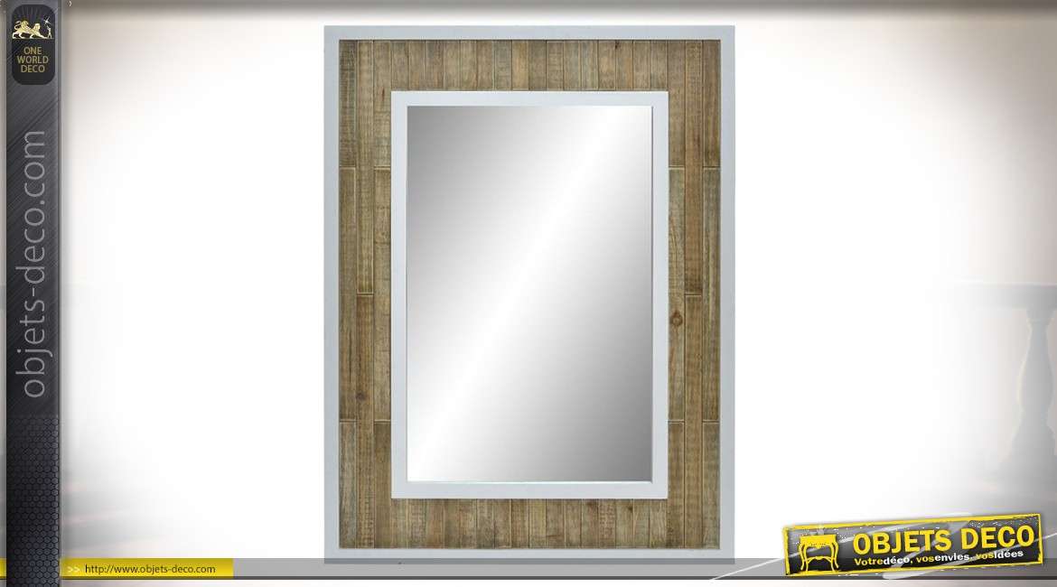 Miroir en bois, de style moderne blanc et bois naturel, double encadrement 80cm