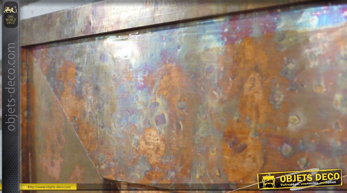 Grand miroir avec encadrement en métal effet cuivre vieilli, reflets bronze doré 122cm
