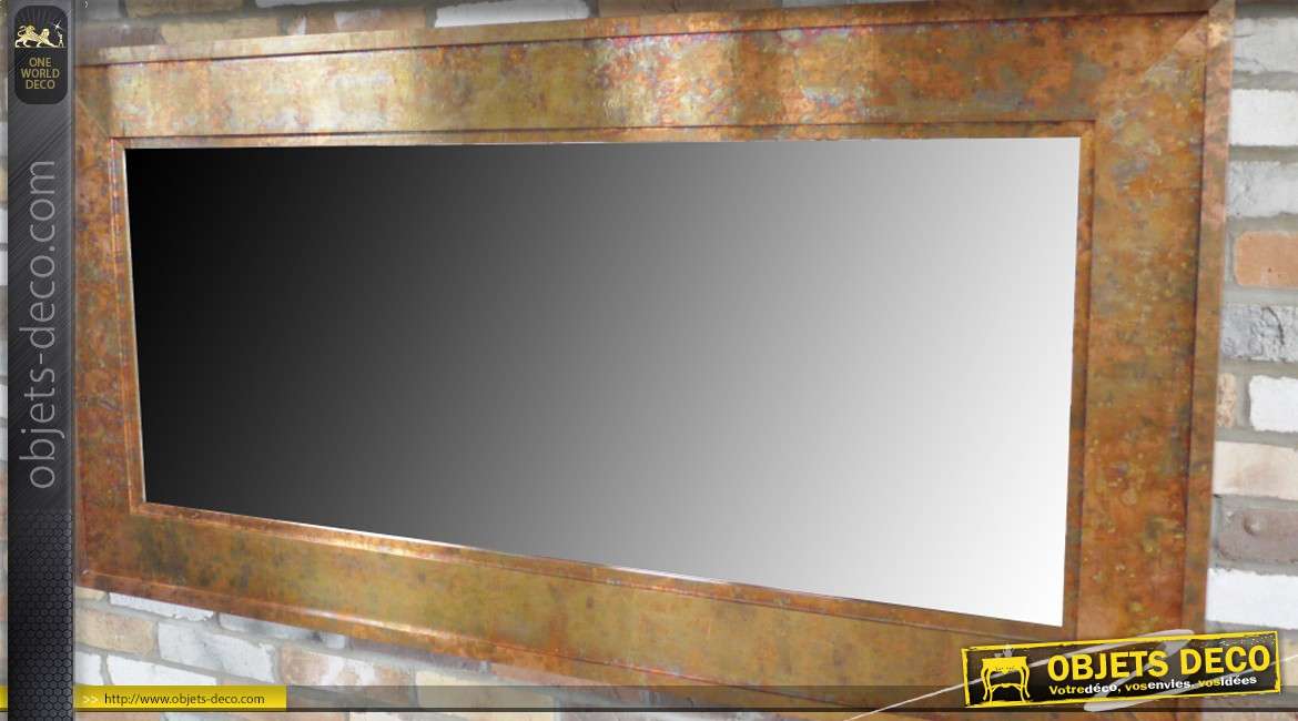 Très grand miroir avec encadrement en métal style zinguerie cuivré, esprit indus 180cm