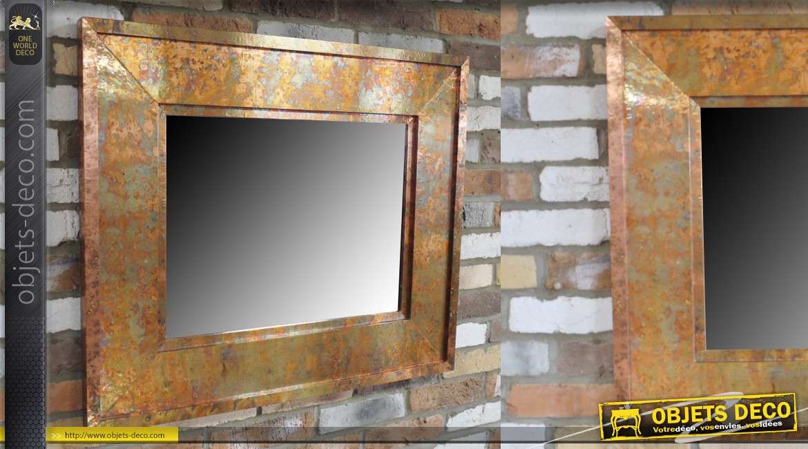 Miroir rectangulaire avec encadrement en métal de style industriel, effet cuivré 91cm