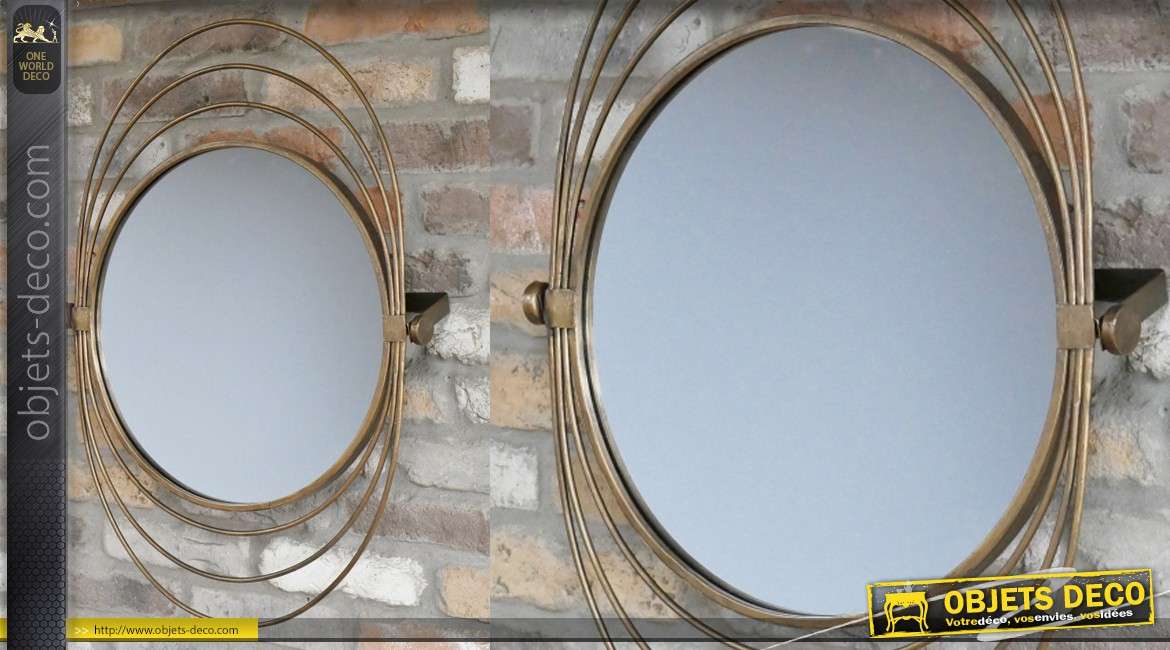 Miroir en métal de style moderne, modèle dit Saturne avec encadrement en anneaux, inclinable