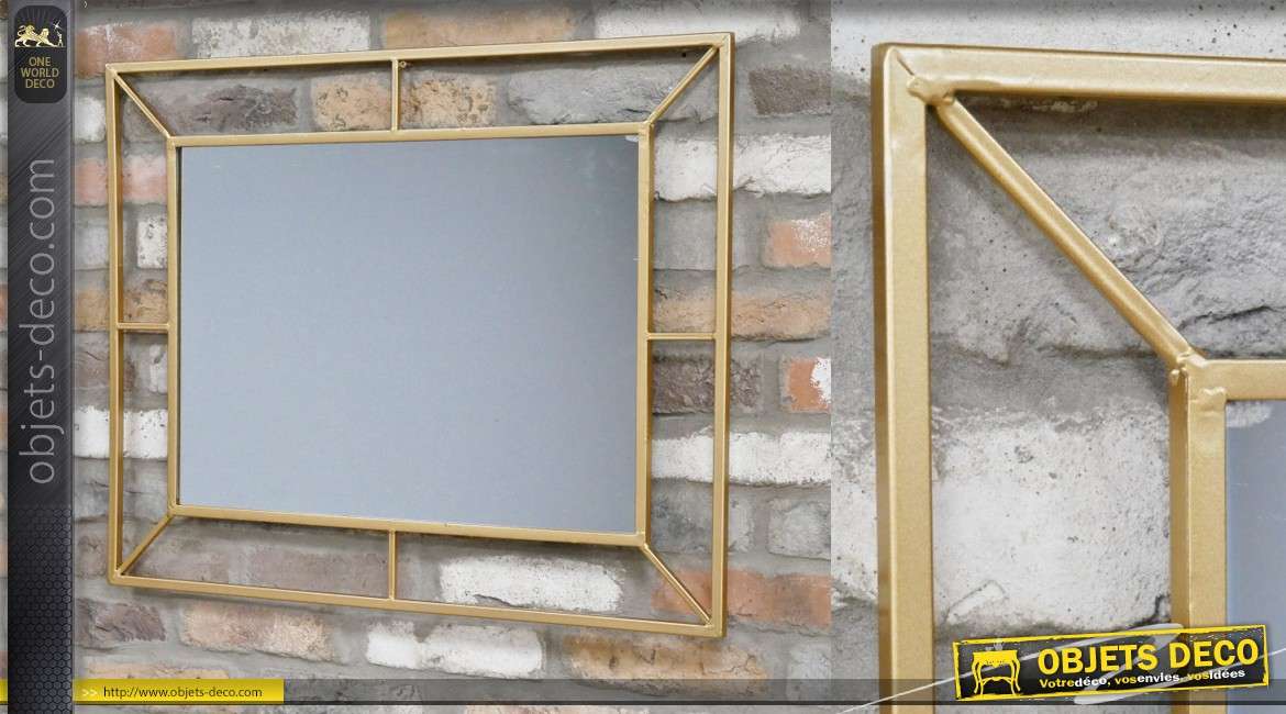 Miroir en metal de style moderne, finition doré effet brossée, forme rectangulaire 80cm