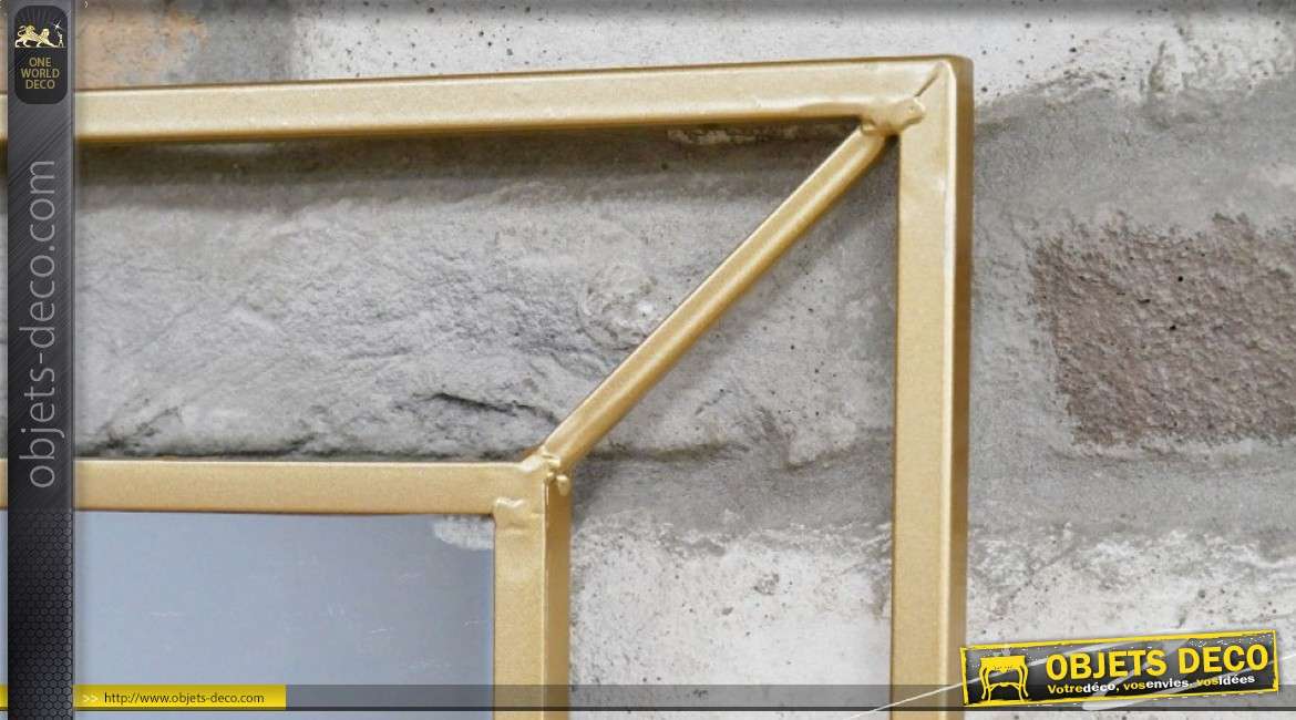 Miroir en metal de style moderne, finition doré effet brossée, forme rectangulaire 80cm