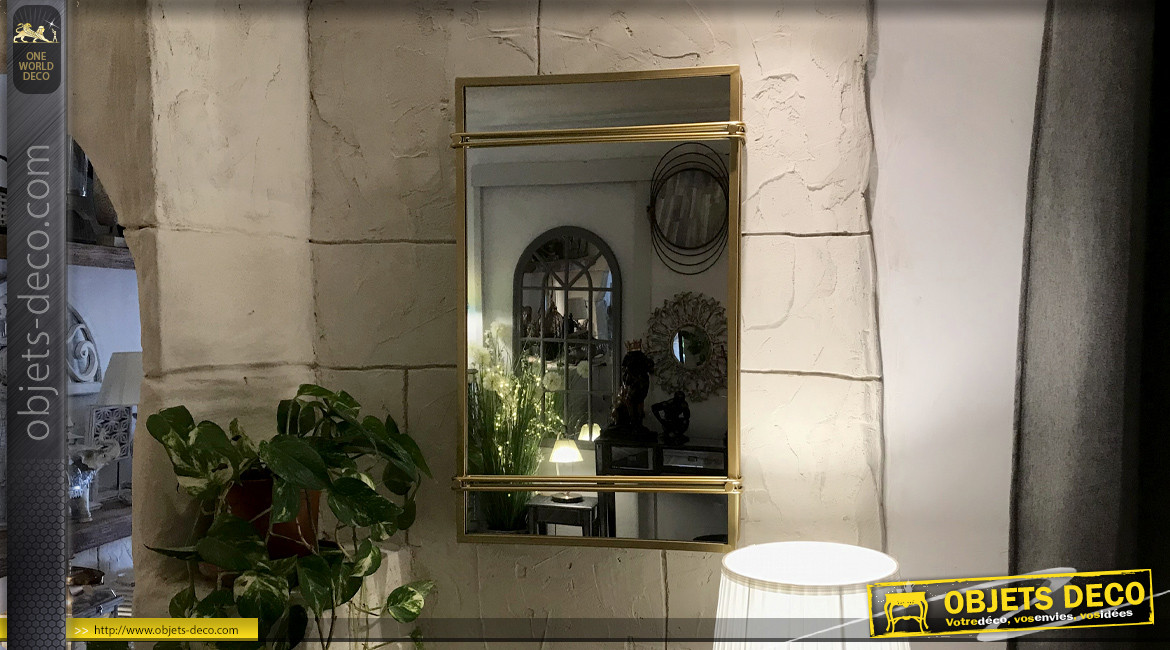 Miroir en métal style moderne géométrique, finition doré effet brossé, 81cm