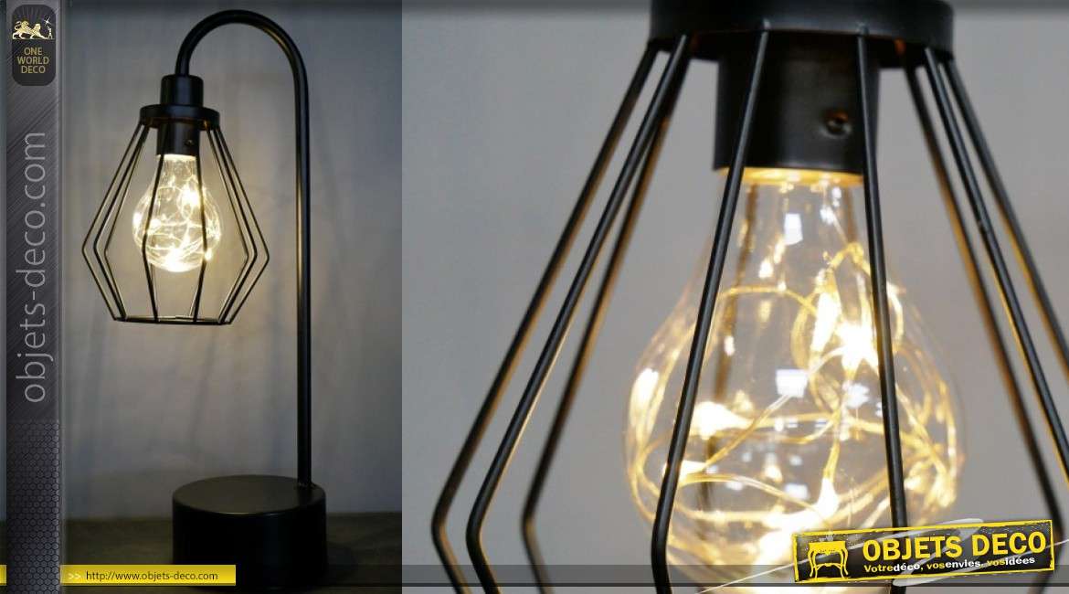 Lampe auxiliaire de style moderne en métal finition noir mate, abat jour conique 38cm