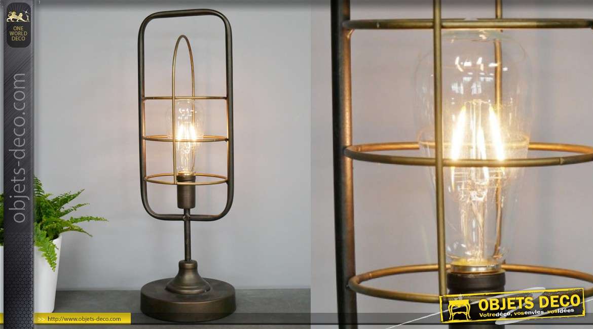 Luminaire d'appoint en métal style lampe de minier finition ancien LED 46cm