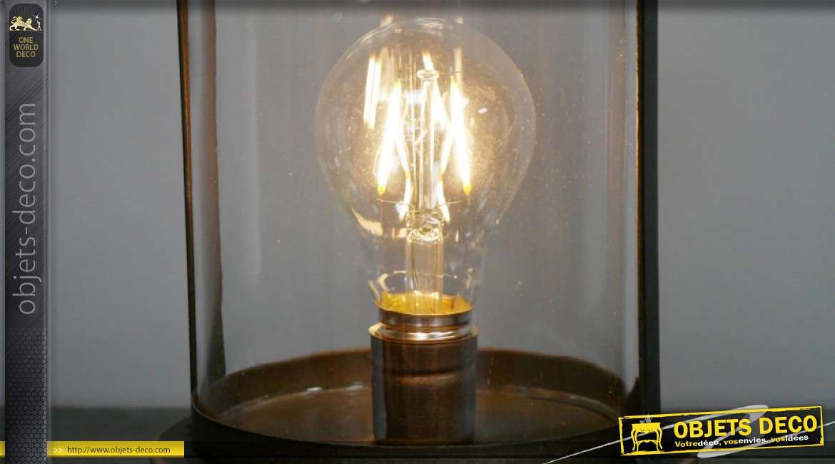 Lampe d'appoint LED en métal et verre, style lampe de minier ancienne, 34cm