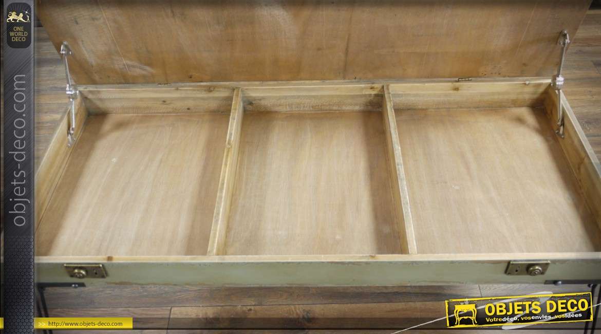 Table basse vitrine ancienne en bois et métal style rétro et indus