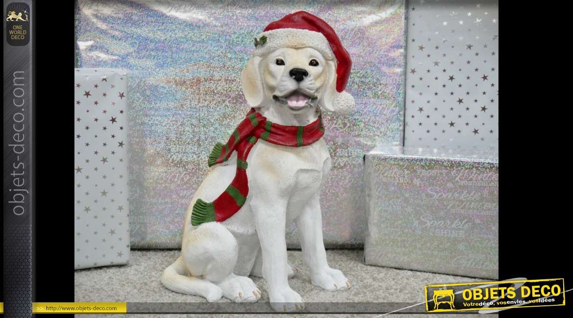 Statuette de chien déclinée sur le thème de Noël 33 cm