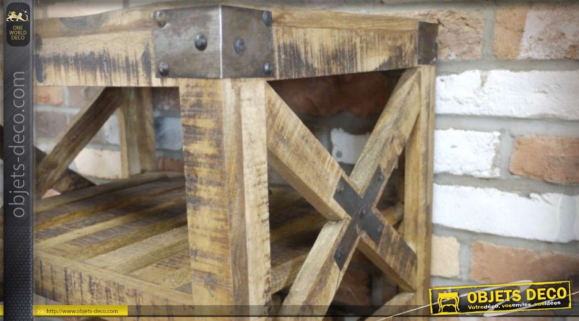 Bar chariot à vin de style industriel en bois vieilli et métal
