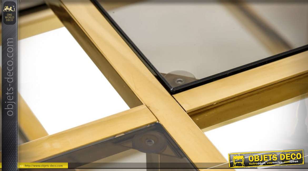 Table basse design multiniveaux en acier inoxydable doré et poli 100 x 100 cm