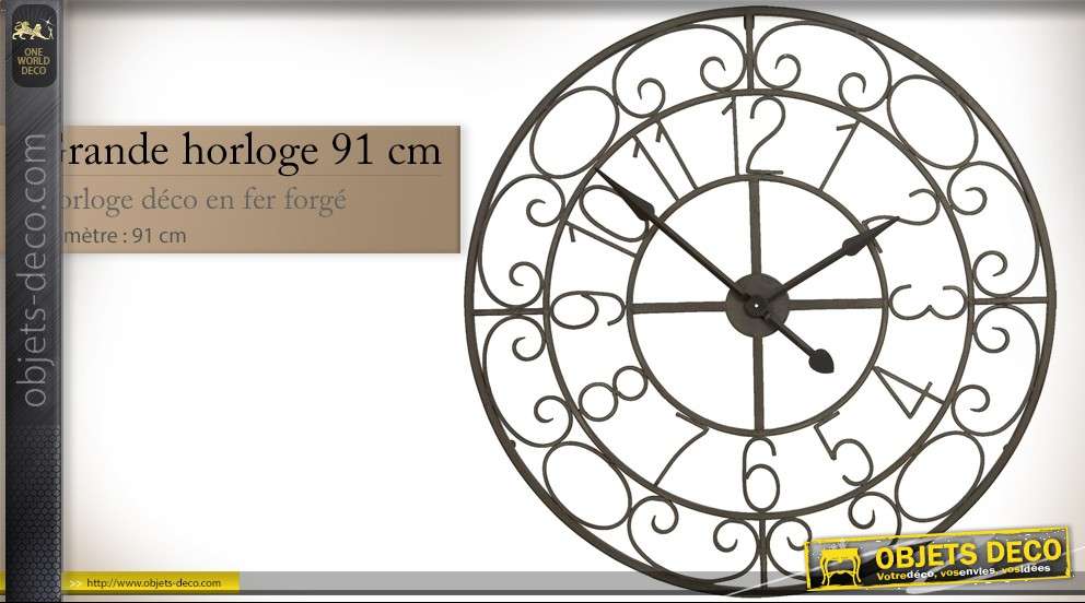 Grande horloge en fer forgé (91 cm)