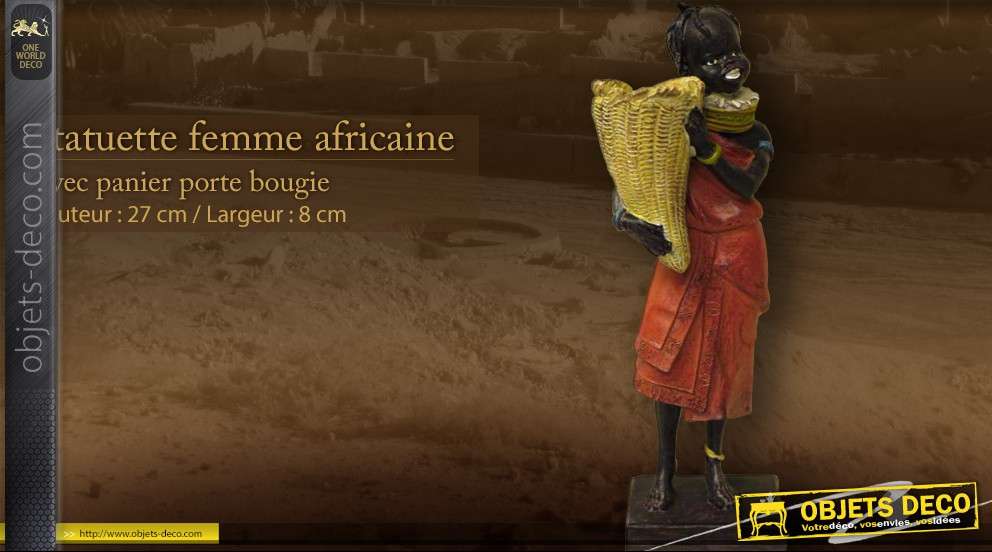 Statuette femme africaine avec panier