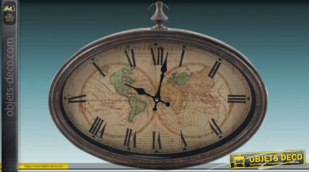 Horloge gousset ovale mappemonde vintage