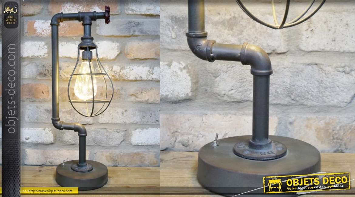 Lampe de table en métal, de style atelier vieilles canalisations, vanne de serrage sur la partie supérieure