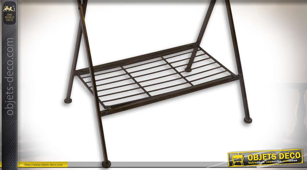 Table de service en métal brun style fer forgé à double plateaux 104 cm