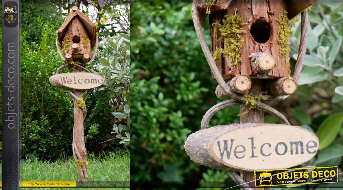 Nichoir à oiseau collection Villa de Luxe, en bois et corde, à suspendre 50cm
