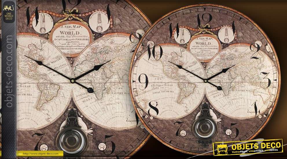 Horloge murale mappemonde vintage 58 cm