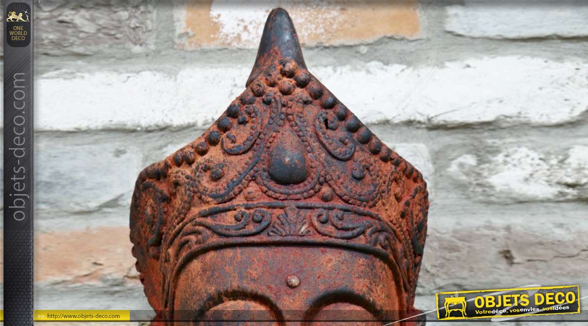 Trophée de bouddha en MGO, rouge finition ancienne usée, intérieur ou extérieur, 46cm
