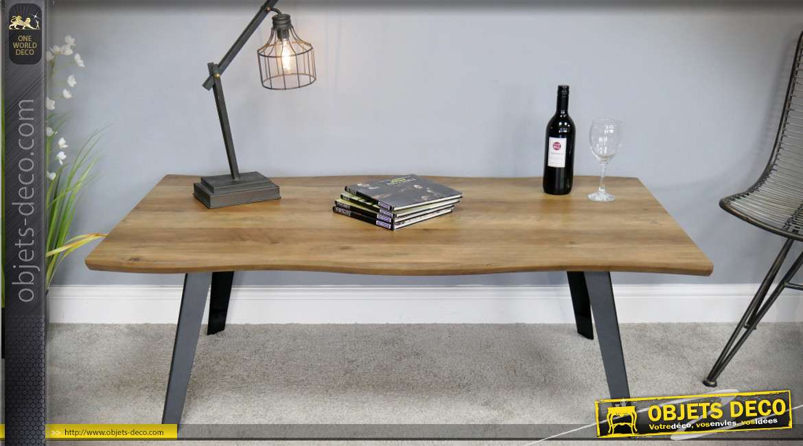 Table basse en bois et métal plateau finition placage acacia 130 cm