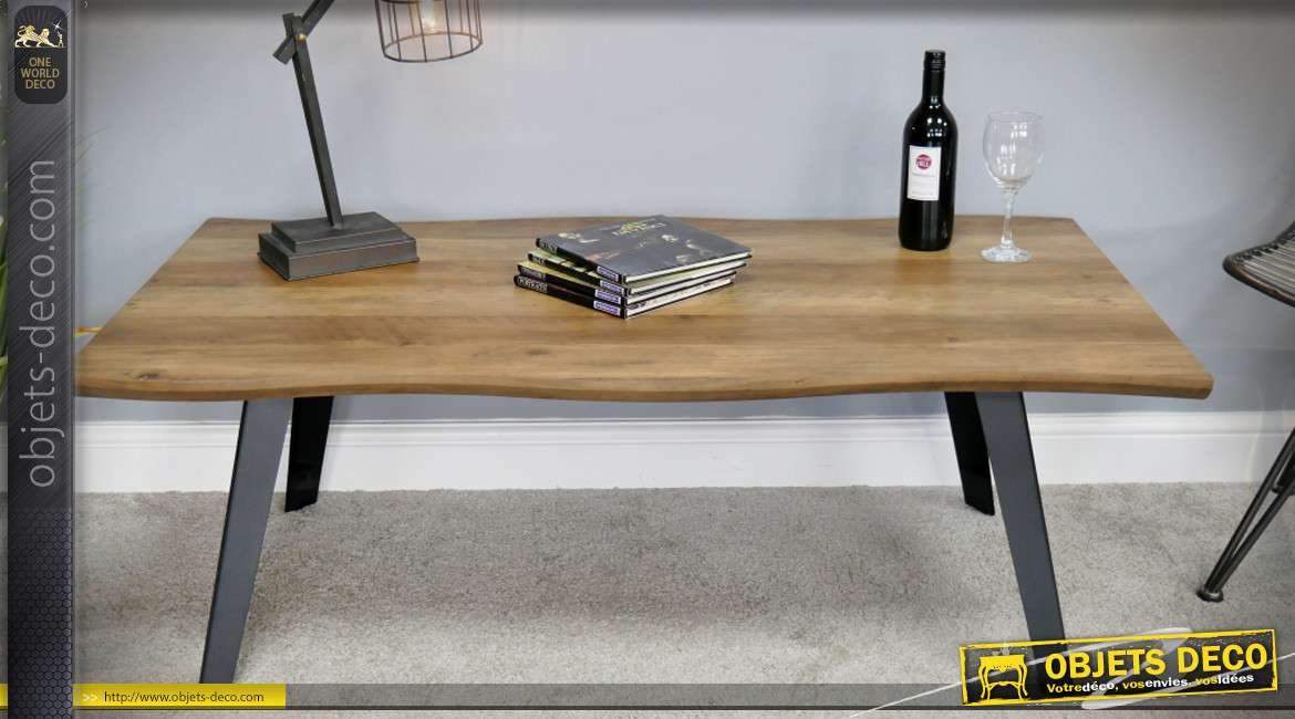 Table basse en bois et métal plateau finition placage acacia 130 cm