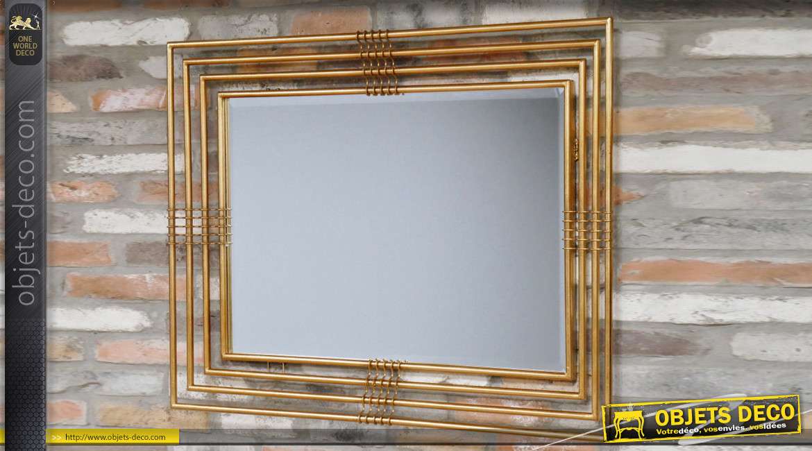 Miroir style indus-chic, encadrement en métal style tube finition doré effet brossé 115cm