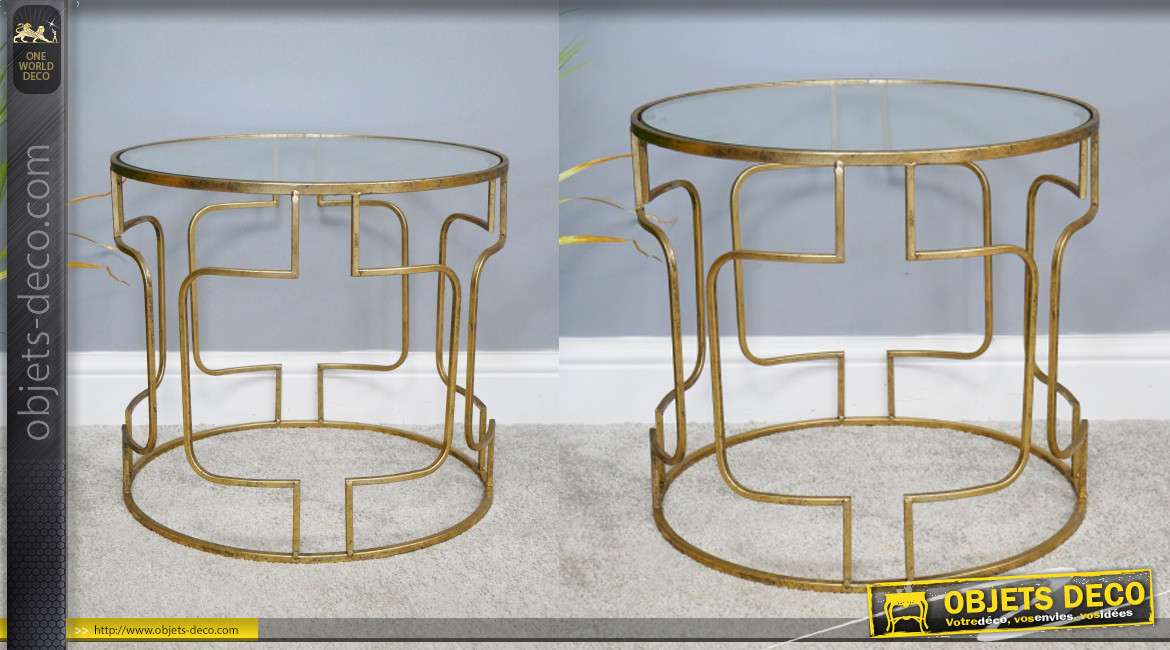 Table d'appoint ronde, en métal finition doré et plateau en verre style moderne 50cm