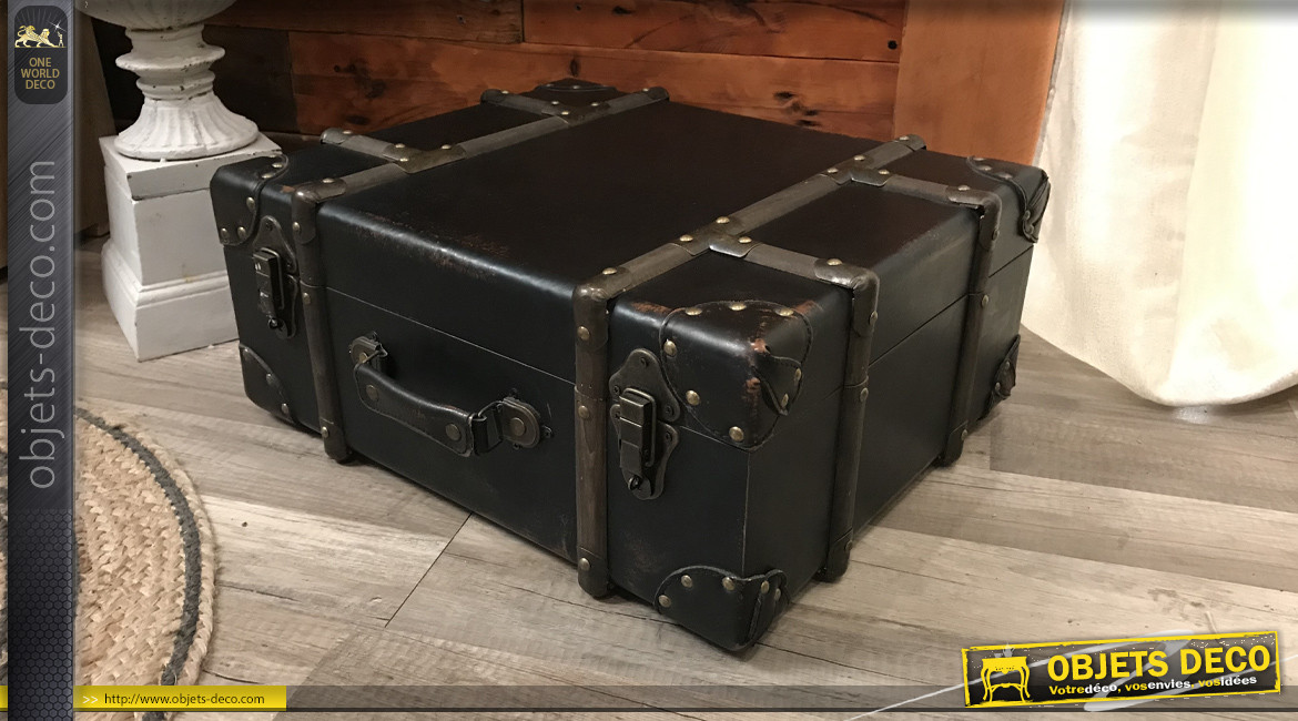 Grande valise déco en bois et métal, style malle de voyageur, 50cm