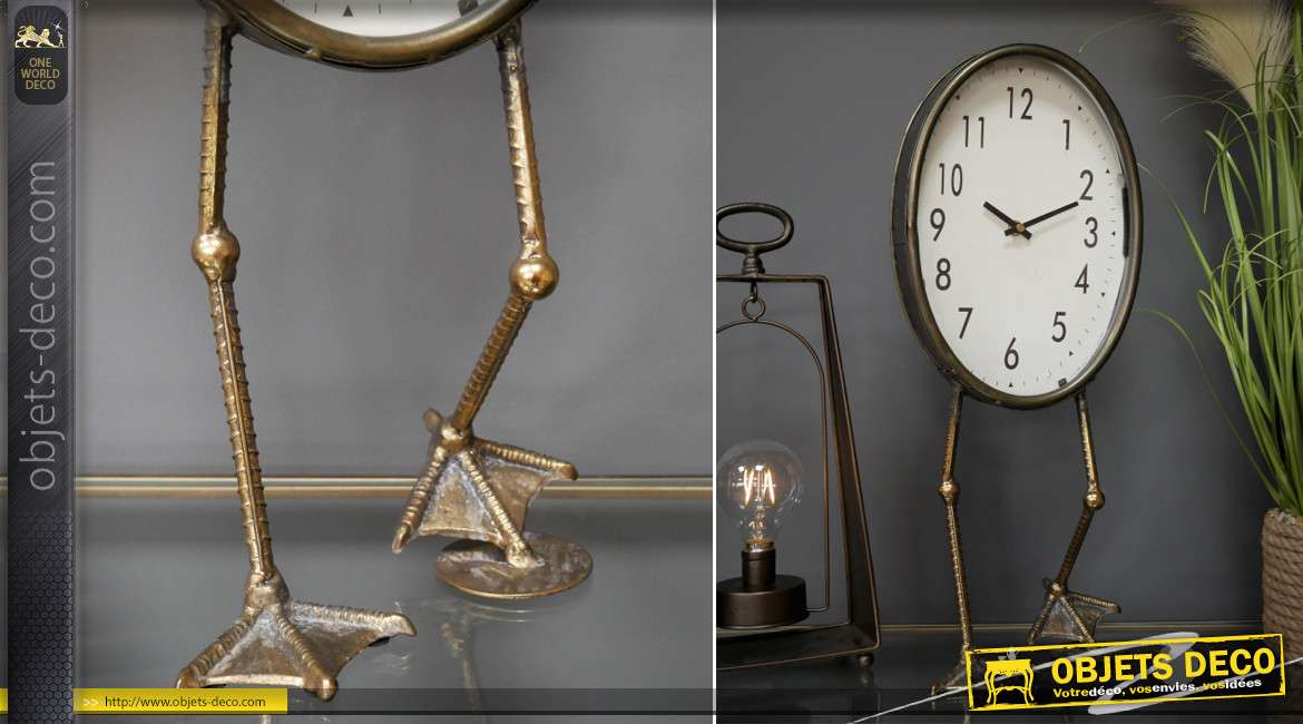 Horloge de table ovale originale sur pattes d'oiseaux échassiers 53 cm