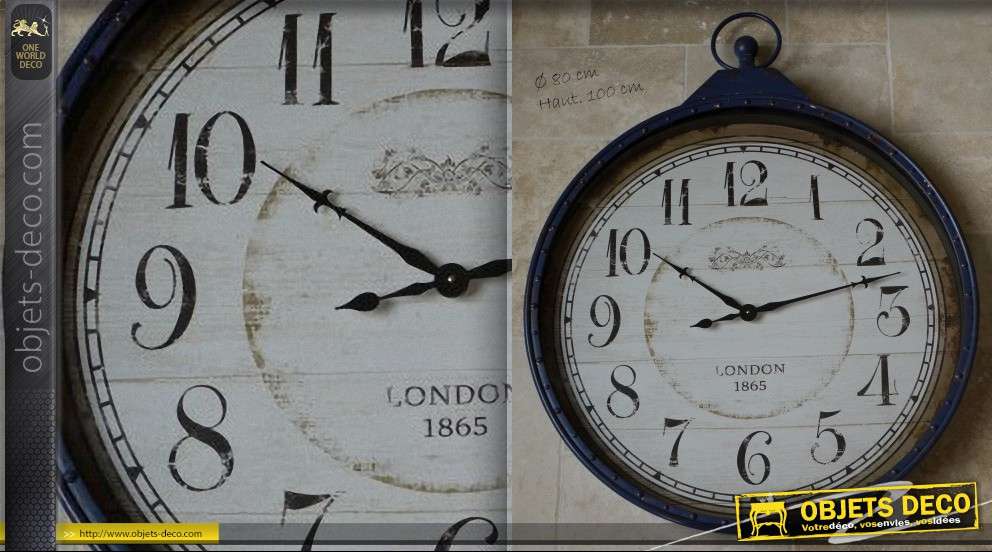 Horloge géante vintage 100 x 80 cm