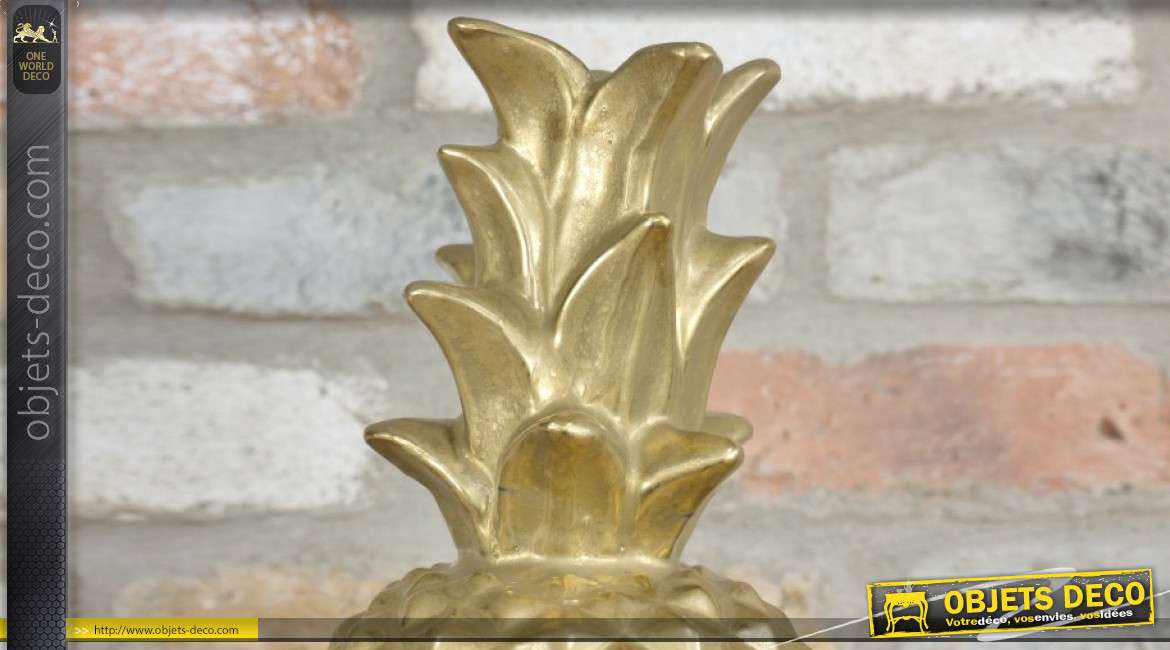 Ananas en céramique finition doré ancien, style vintage 35cm de hauteur finale