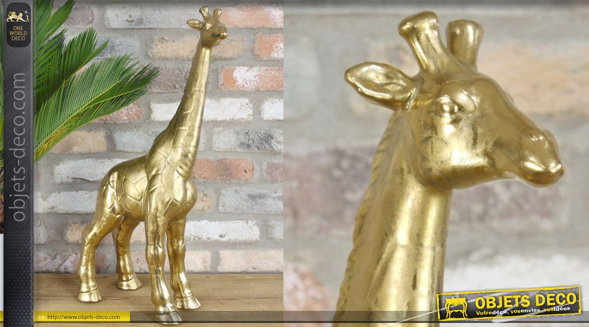 Girafe en céramique, finition doré ancien, hauteur finale de 58cm, style tour du monde