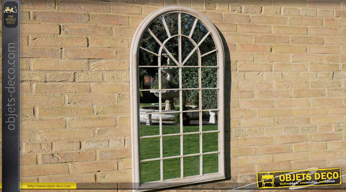 Miroir fenêtre en métal de forme arrondi style jardin d'hiver anglais, pour extérieur, 131cm