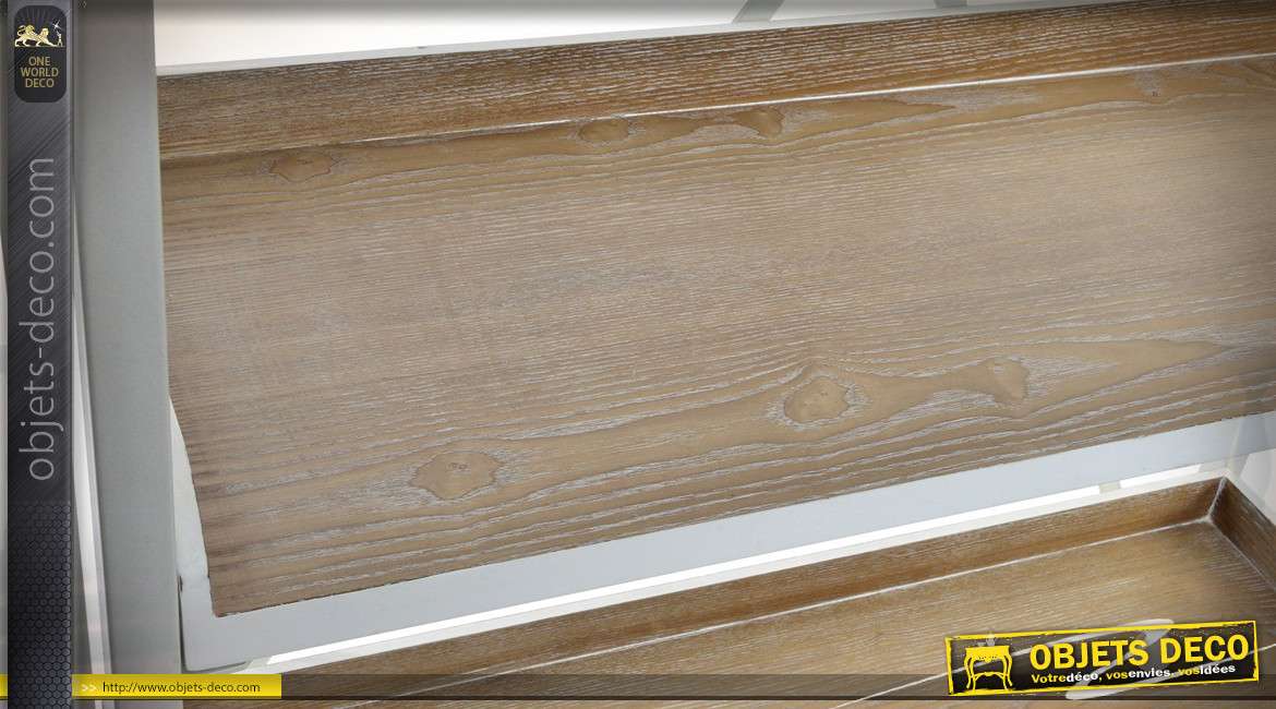 Grande étagère en métal finition blanc et bois clair, style moderne indus 188cm