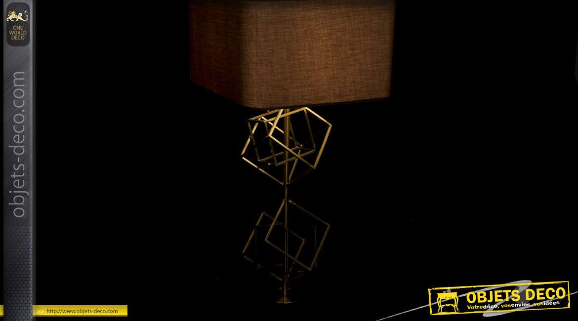 Grande lampe de table en métal, style géométrique finition doré brillant, 94cm