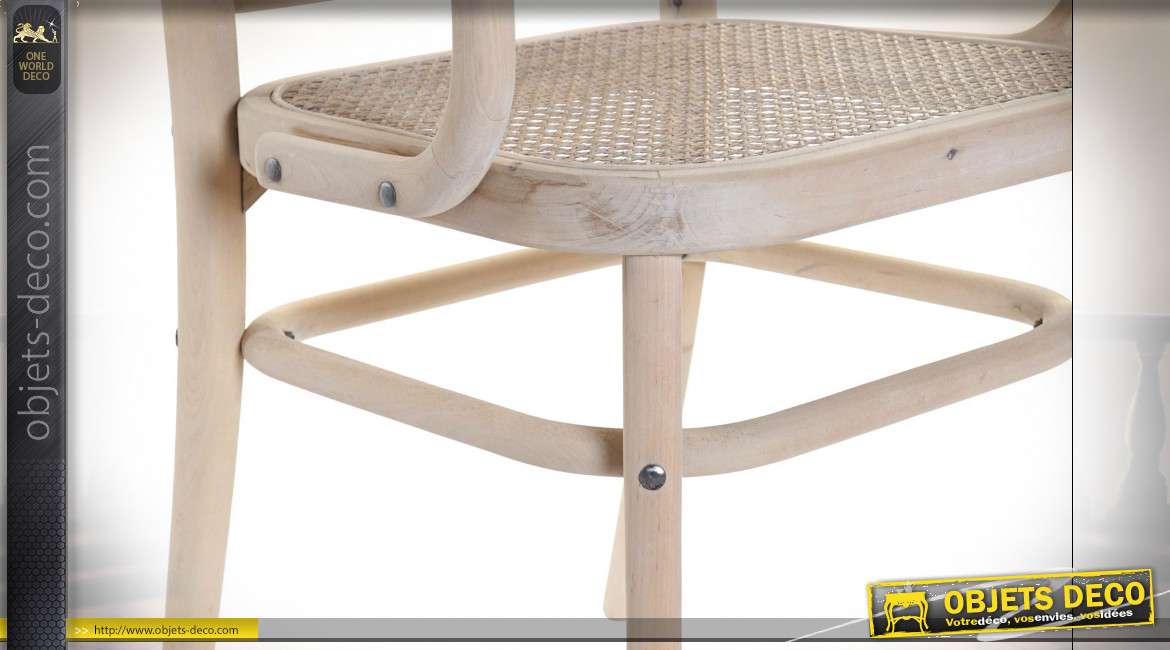 Chaise en bois de bouleau et assise en rotin, style rustique clair, 88cm