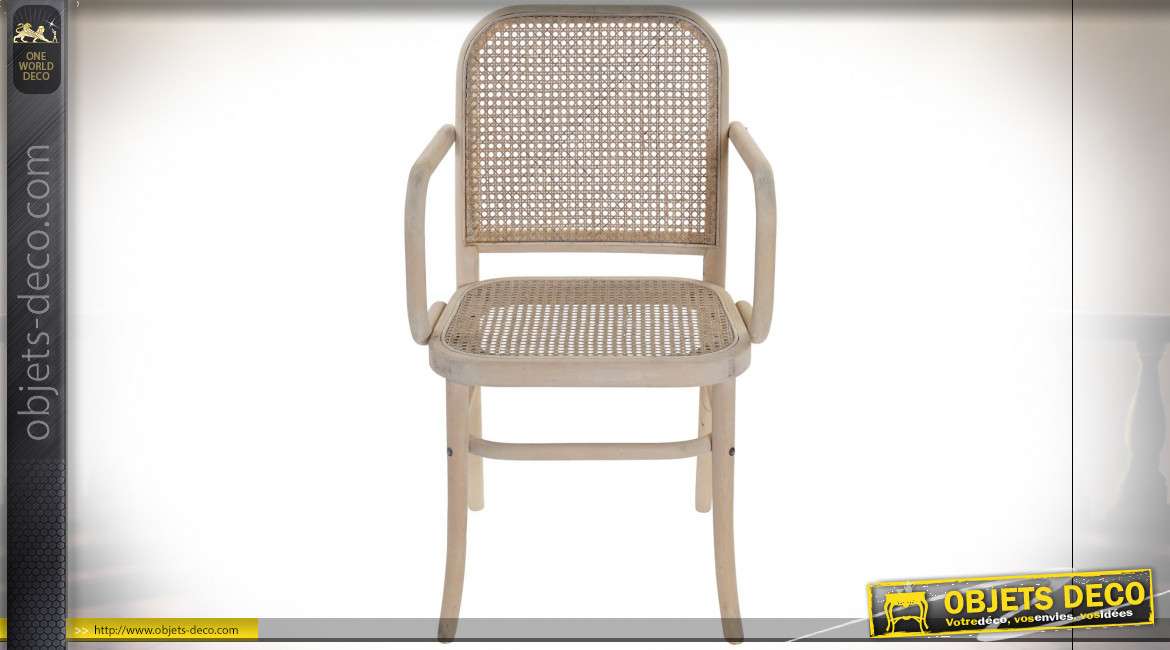 Chaise en bois de bouleau et assise en rotin, style rustique clair, 88cm