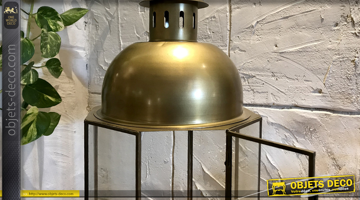 Grande lanterne octogonale en métal doré, style design contemporain 69 cm