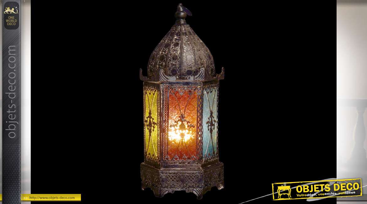 Lanterne lampe de table de style oriental verre gravé 63 cm