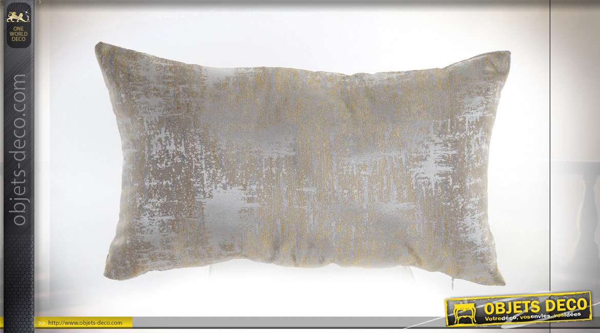 Coussin rectangulaire d'inspiration Art Déco, finition beige et traces dorées, 50x30cm