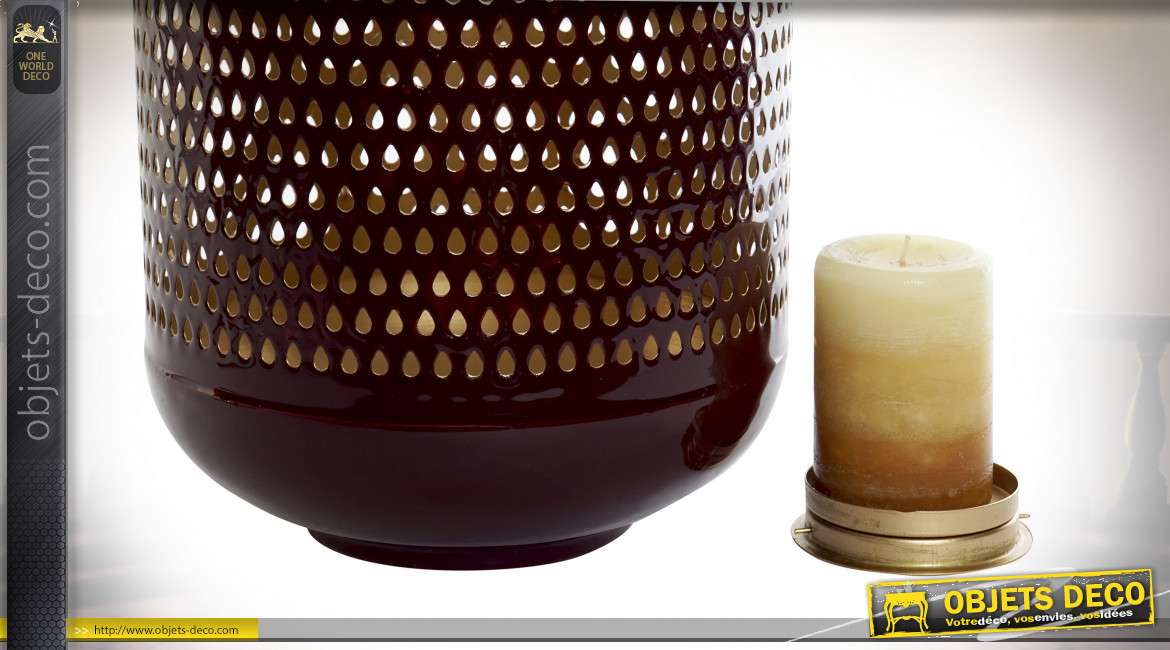 Bougeoir -Vase en aluminium de style moderne contemporain finition dorée et grenat laqué, 58cm
