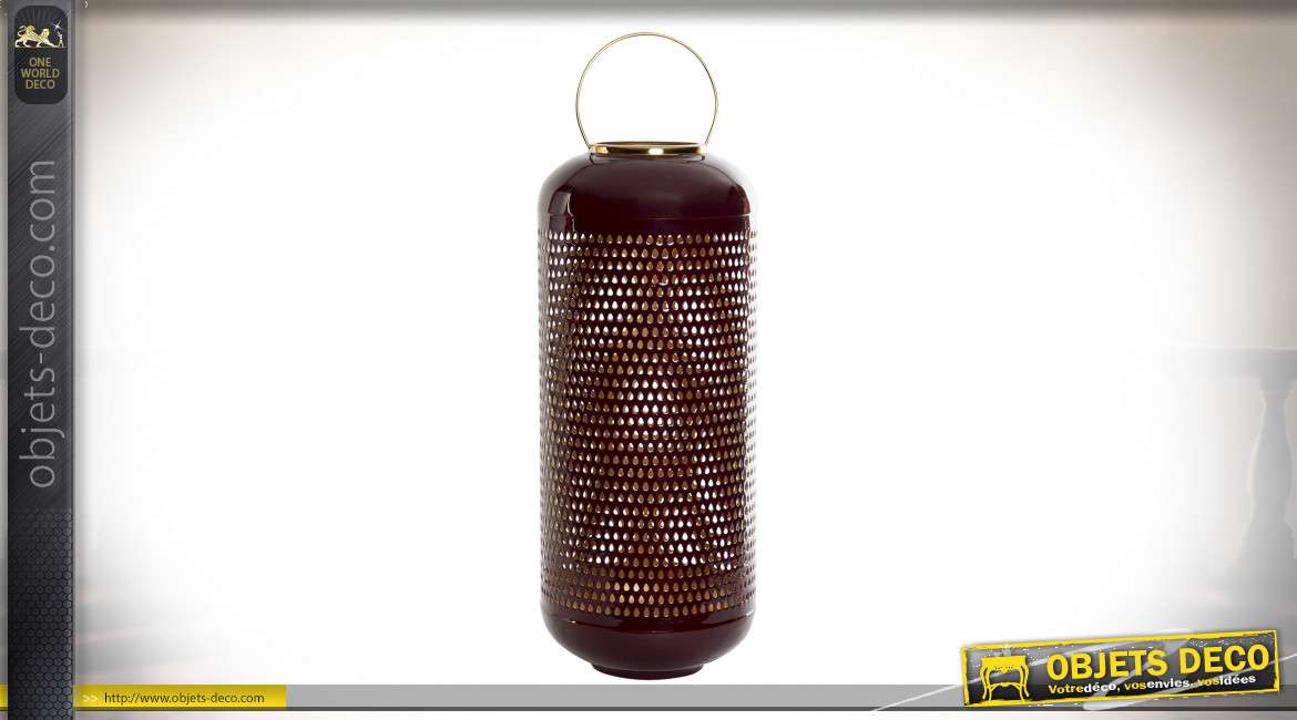 Bougeoir -Vase en aluminium de style moderne contemporain finition dorée et grenat laqué, 58cm