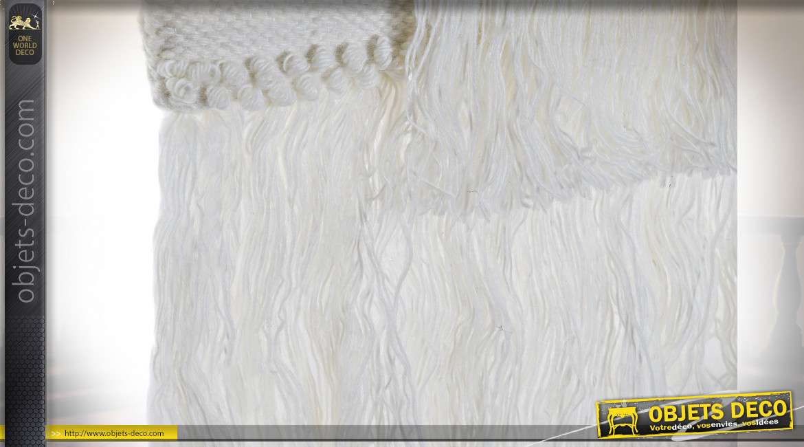 Décoration murale en laine épaisse et coton, ambiance boho macramé, déclinaison de beige, 103cm