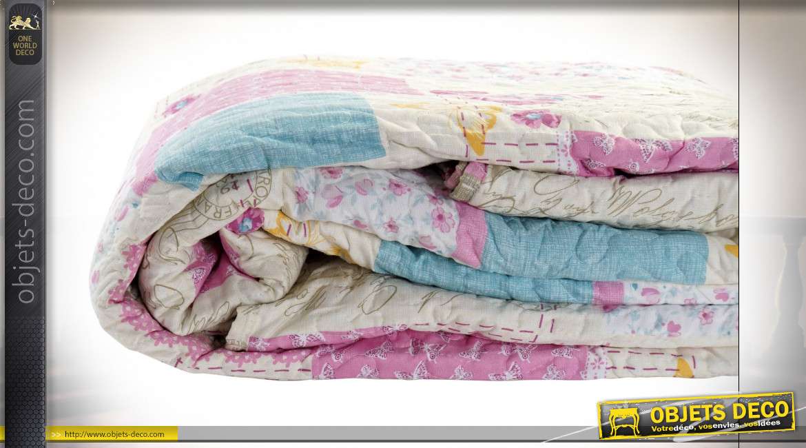 Couvre lit en coton épais, 180 x 260 cm, motifs patchwork ambiance vieille campagne
