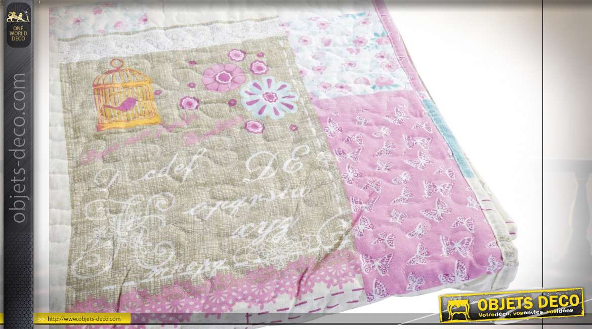 Couvre lit en coton épais, 180 x 260 cm, motifs patchwork ambiance vieille campagne