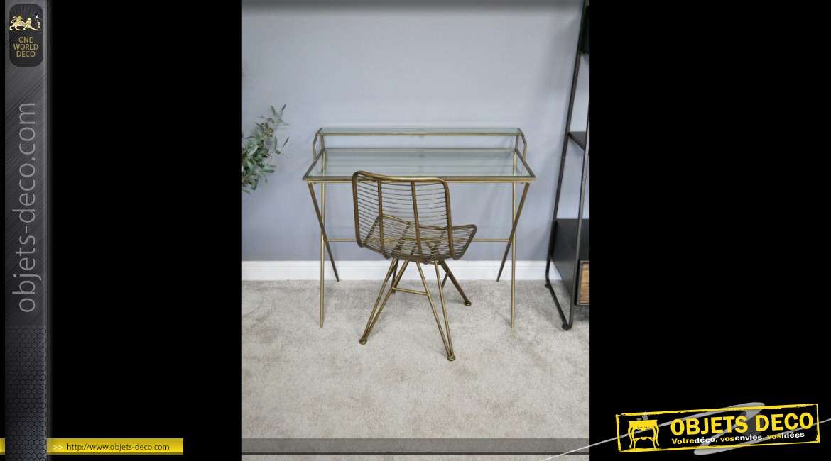 Bureau en verre et métal doré design style vintage