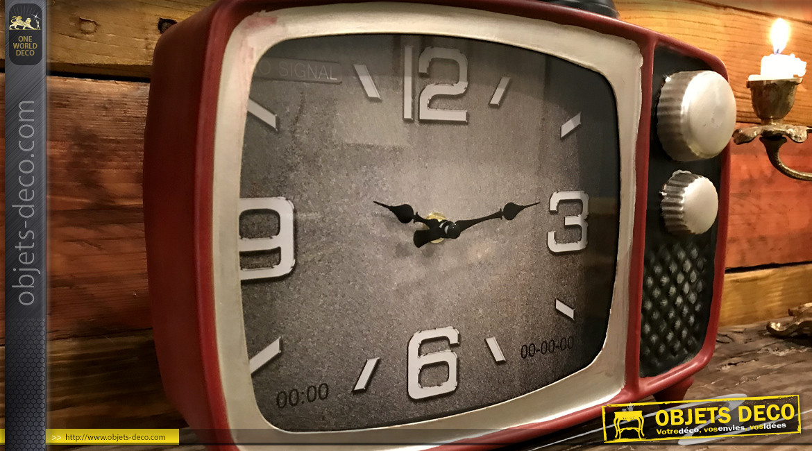 Horloge de table en métal, en forme d'ancienne TV avec antenne déco, 48cm