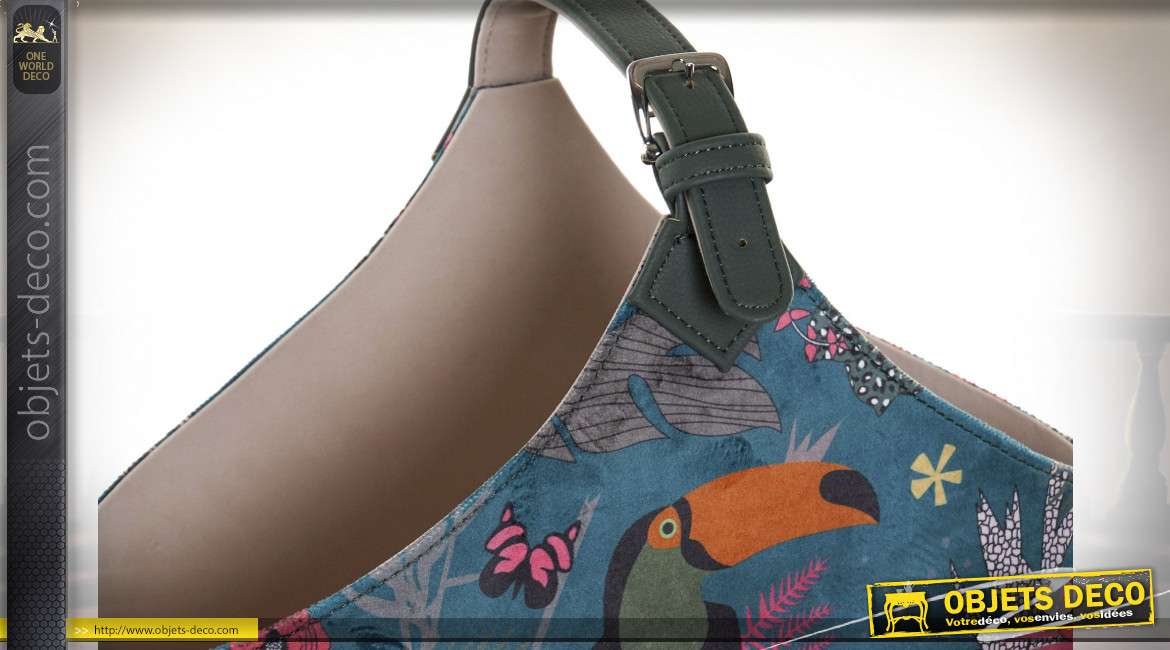 Porte revues en polyester effet velours avec impressions de toucans colorés, 40cm