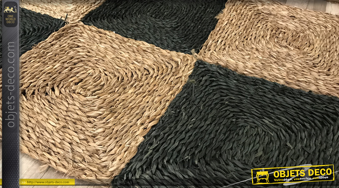 Tapis en fibre naturelle tressée, motif de damier, 60x90cm
