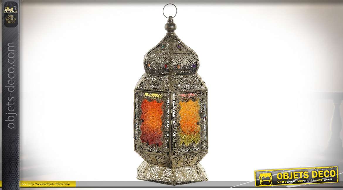 Lampe en forme de lanterne oriental métal effet moucharabieh 58 cm